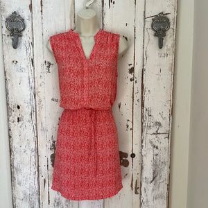 Hilary Radley Size 4 Woman's Coral Pink White Blouson Drawstring Belt Dress